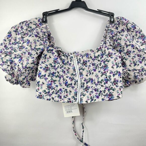 70/21 Off-Shoulder Floral Print Puff Sleeve Crop Top Size XS NEW - Picture 4 of 9